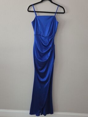 Emerald Sundae Satin Slip Maxi Dress in Royal Blue